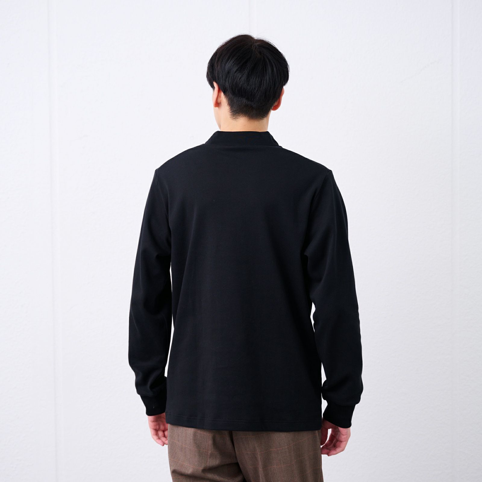 コットン起毛モックネック長袖Tシャツ