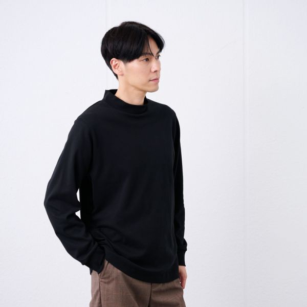 コットン起毛モックネック長袖Tシャツ