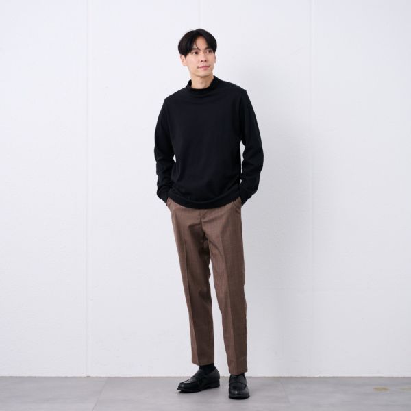 コットン起毛モックネック長袖Tシャツ