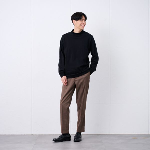 コットン起毛モックネック長袖Tシャツ