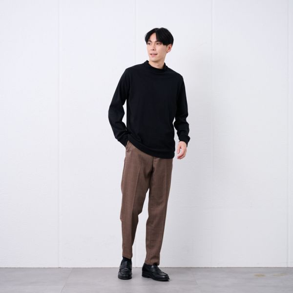 コットン起毛モックネック長袖Tシャツ