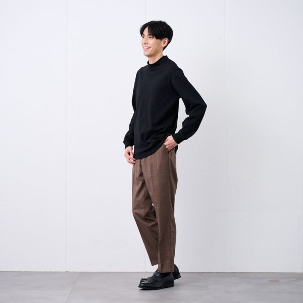 コットン起毛モックネック長袖Tシャツ