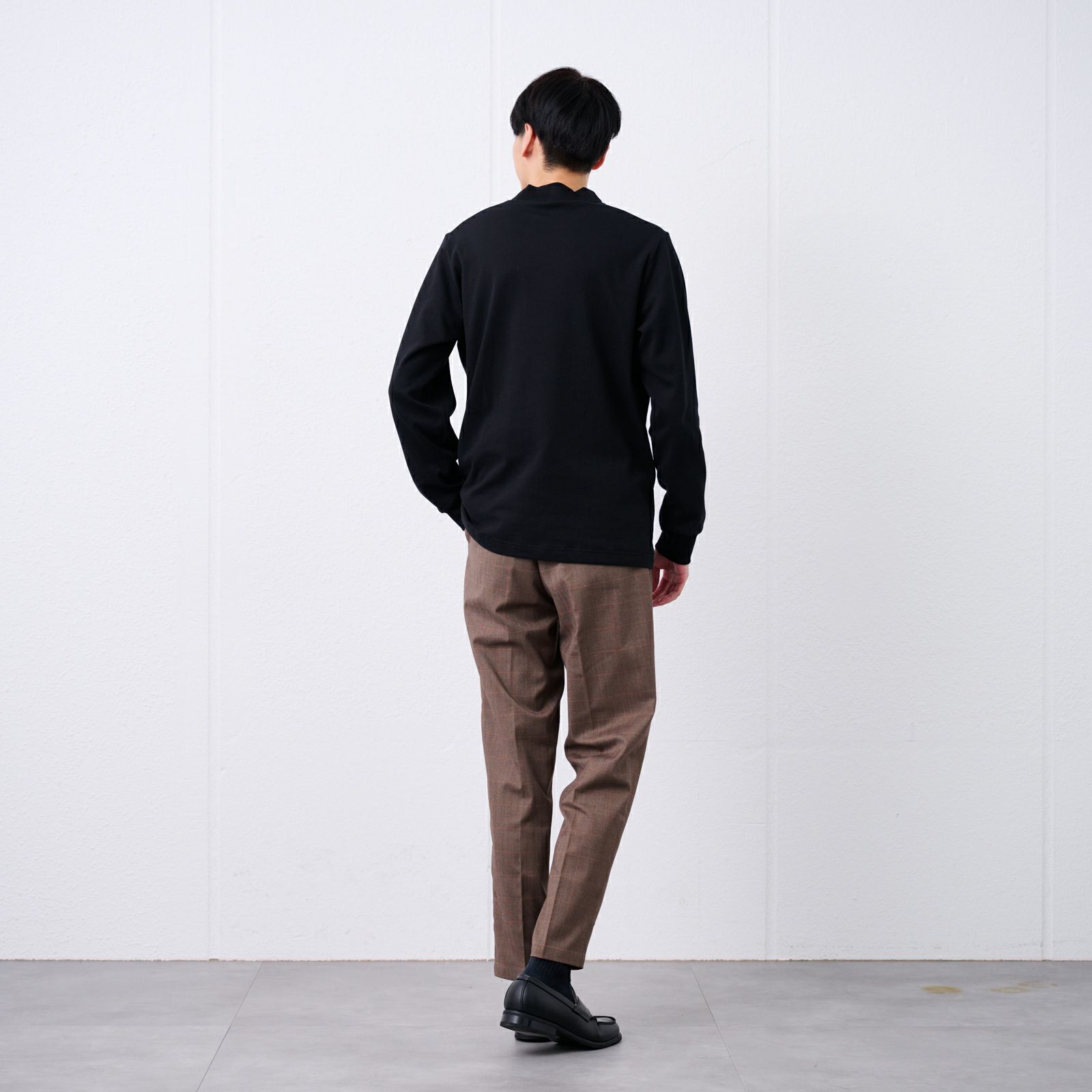 コットン起毛モックネック長袖Tシャツ