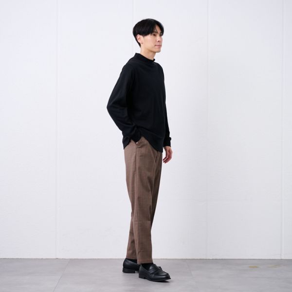 コットン起毛モックネック長袖Tシャツ
