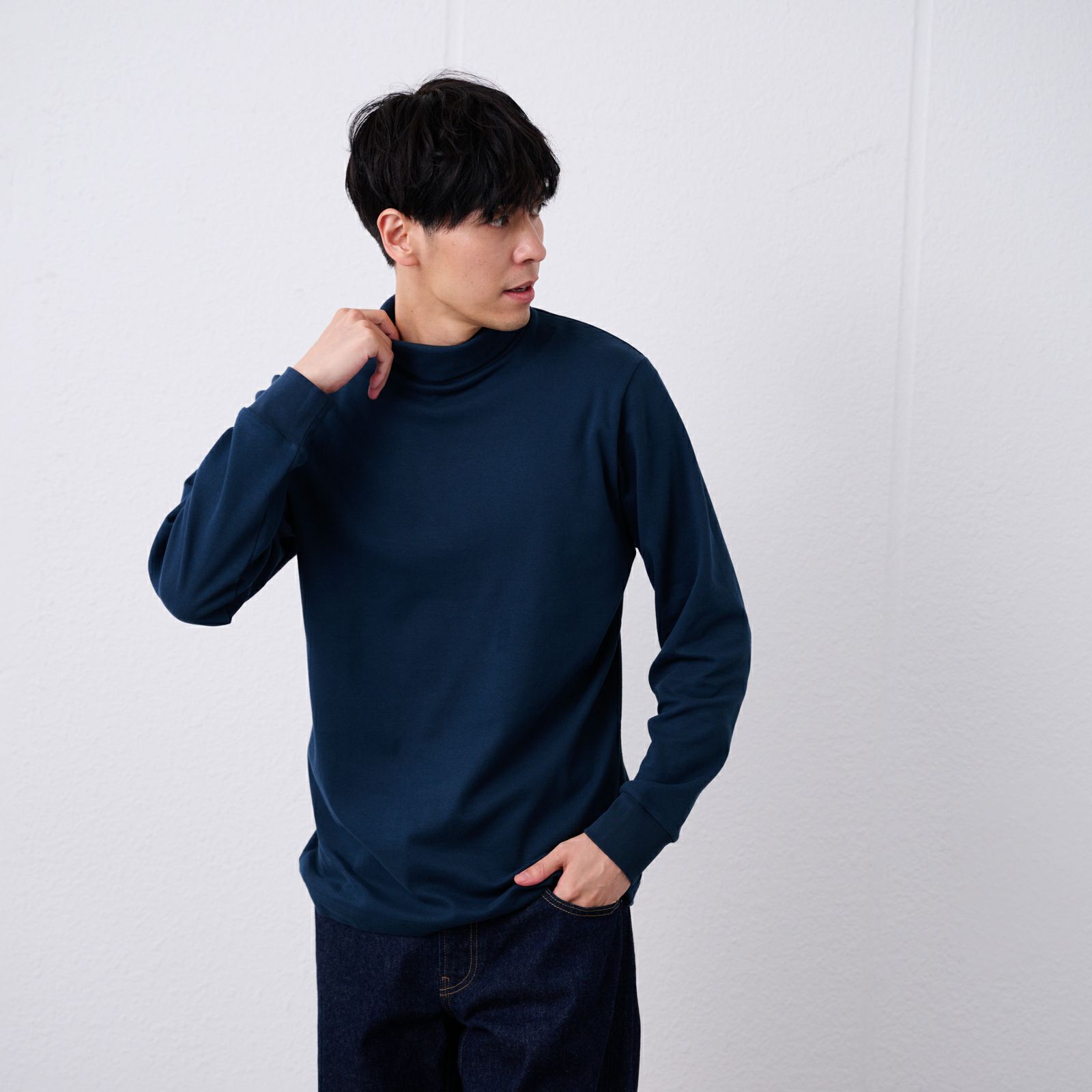 コットン起毛タートルネック長袖Tシャツ