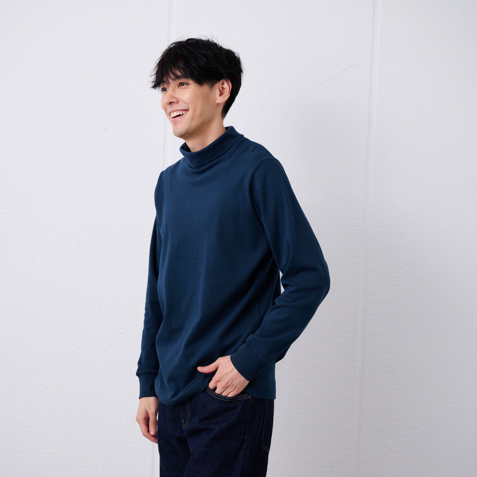 コットン起毛タートルネック長袖Tシャツ