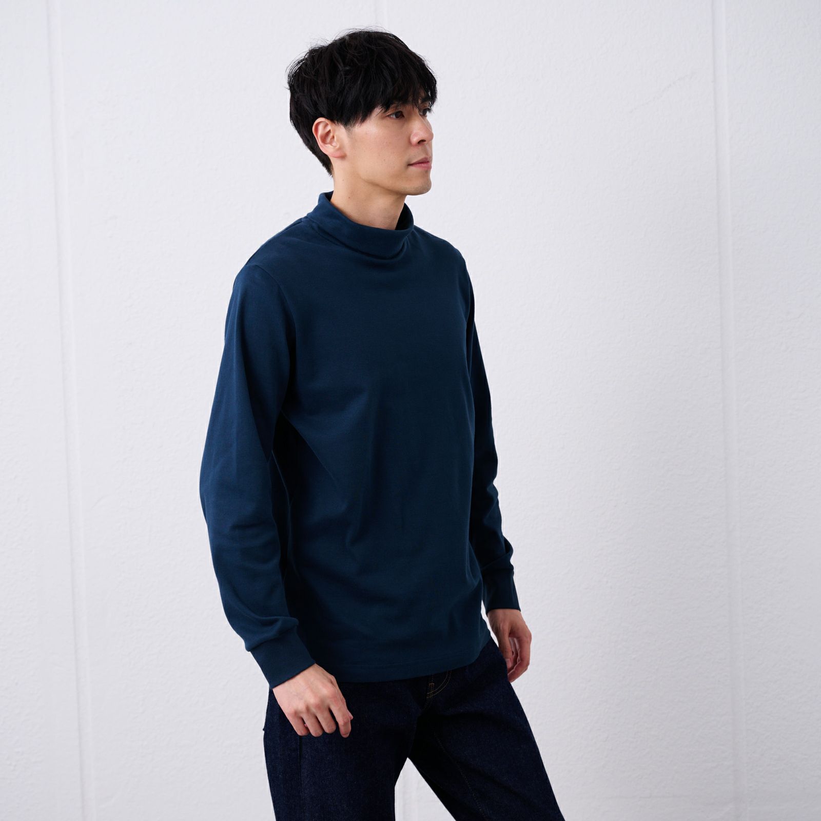 コットン起毛タートルネック長袖Tシャツ