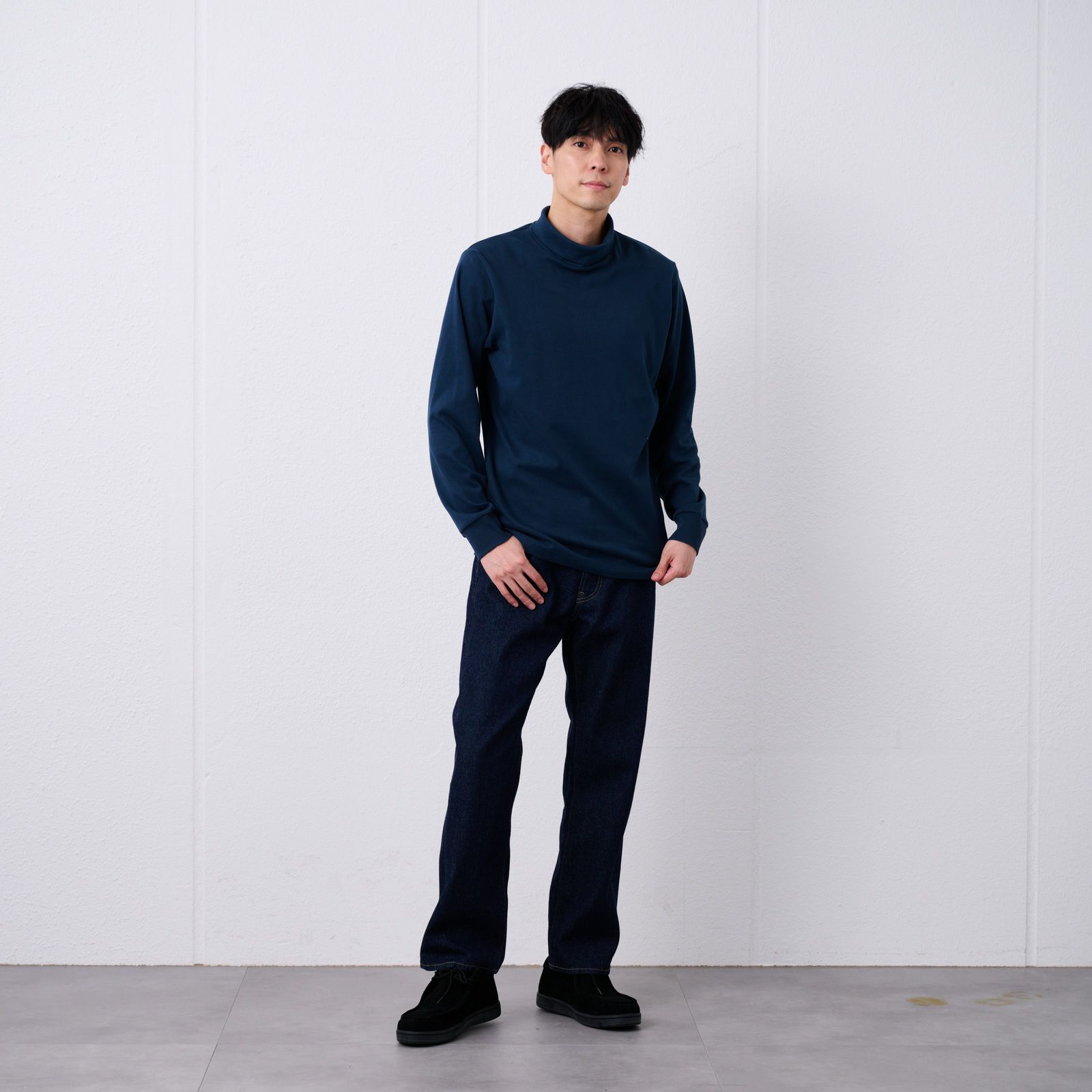 コットン起毛タートルネック長袖Tシャツ