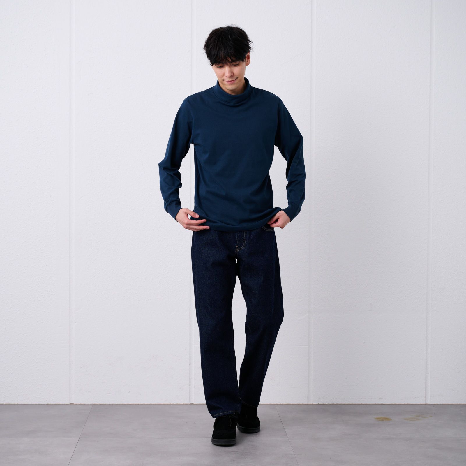 コットン起毛タートルネック長袖Tシャツ