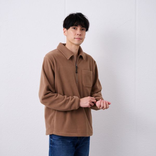 フリース　衿つきハーフジッププルオーバー