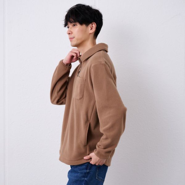フリース　衿つきハーフジッププルオーバー