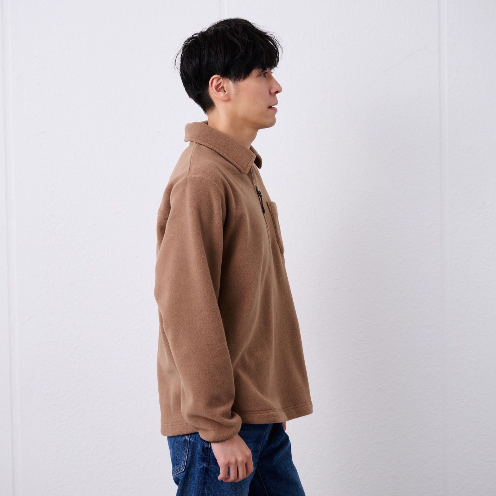 フリース　衿つきハーフジッププルオーバー