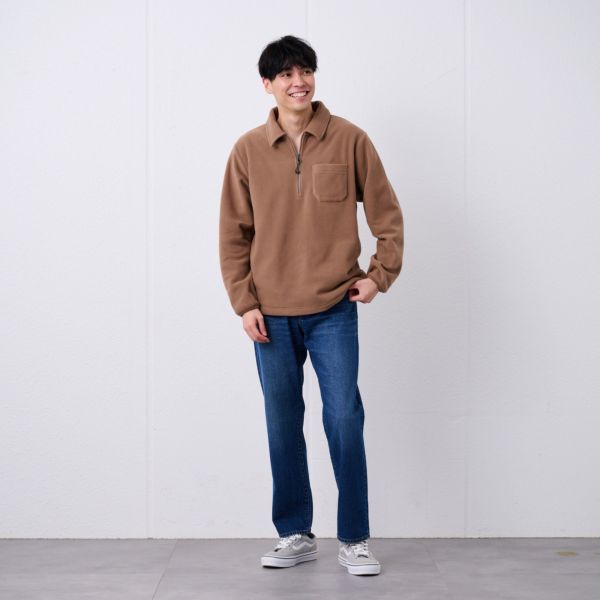 フリース　衿つきハーフジッププルオーバー