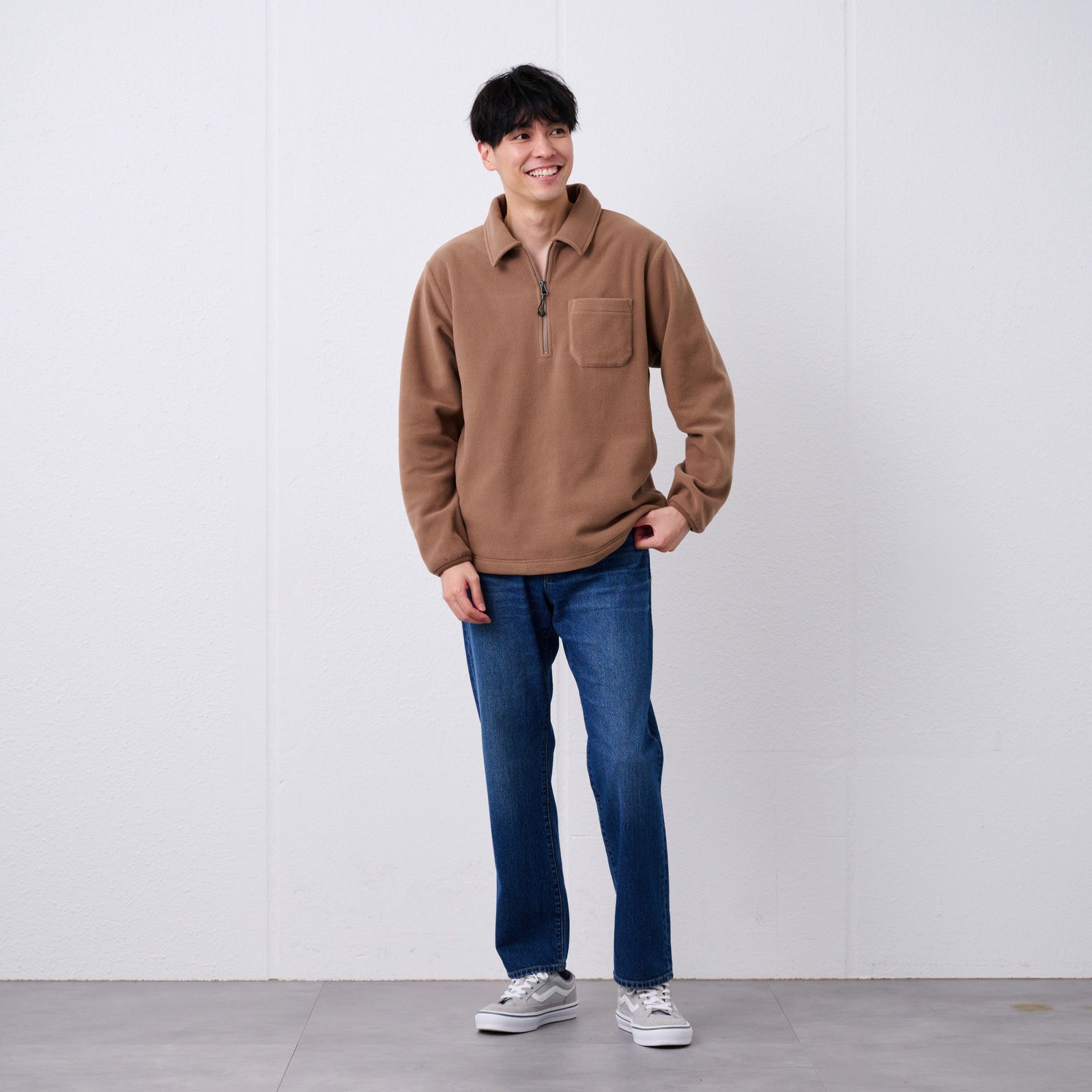 フリース　衿つきハーフジッププルオーバー