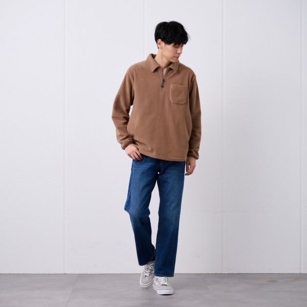 フリース　衿つきハーフジッププルオーバー