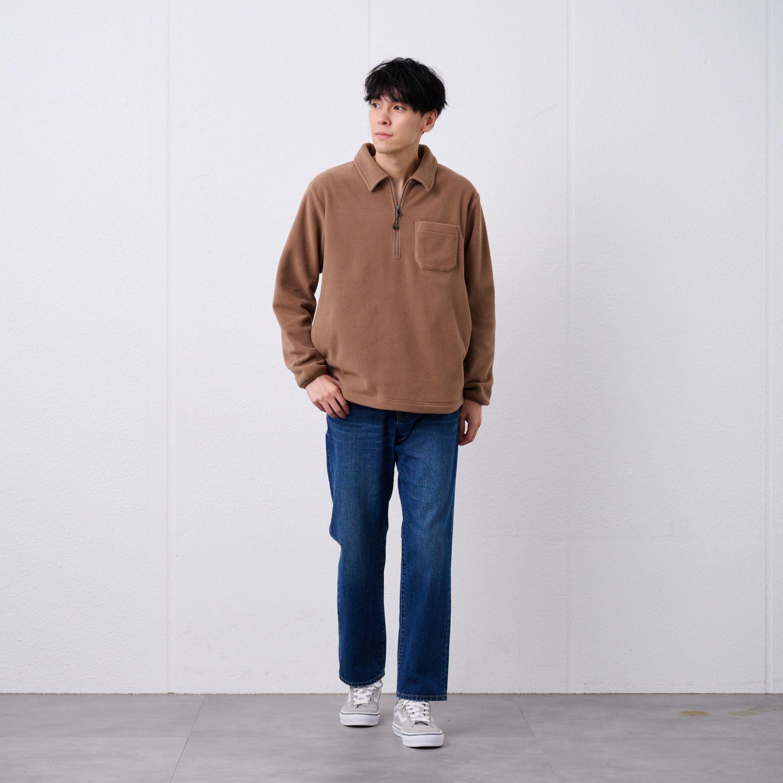 フリース　衿つきハーフジッププルオーバー