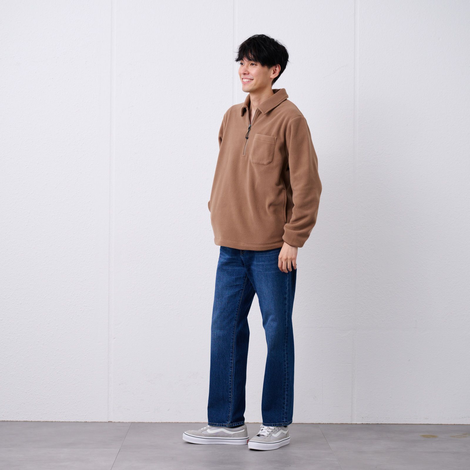 フリース　衿つきハーフジッププルオーバー