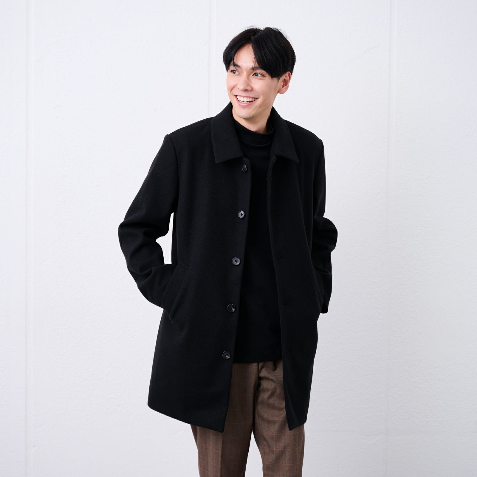 ウールライク　ショートステンカラーコート