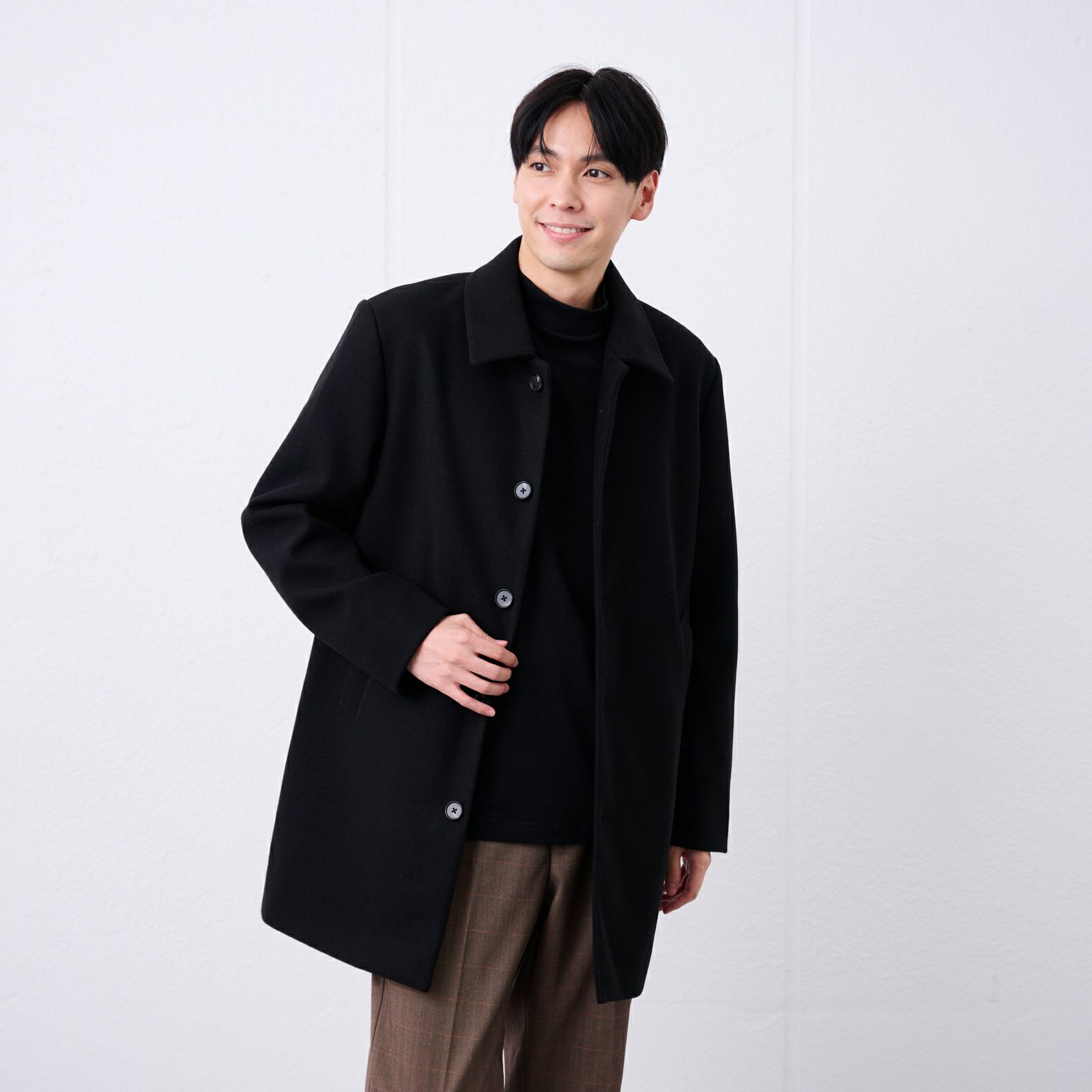 ウールライク　ショートステンカラーコート
