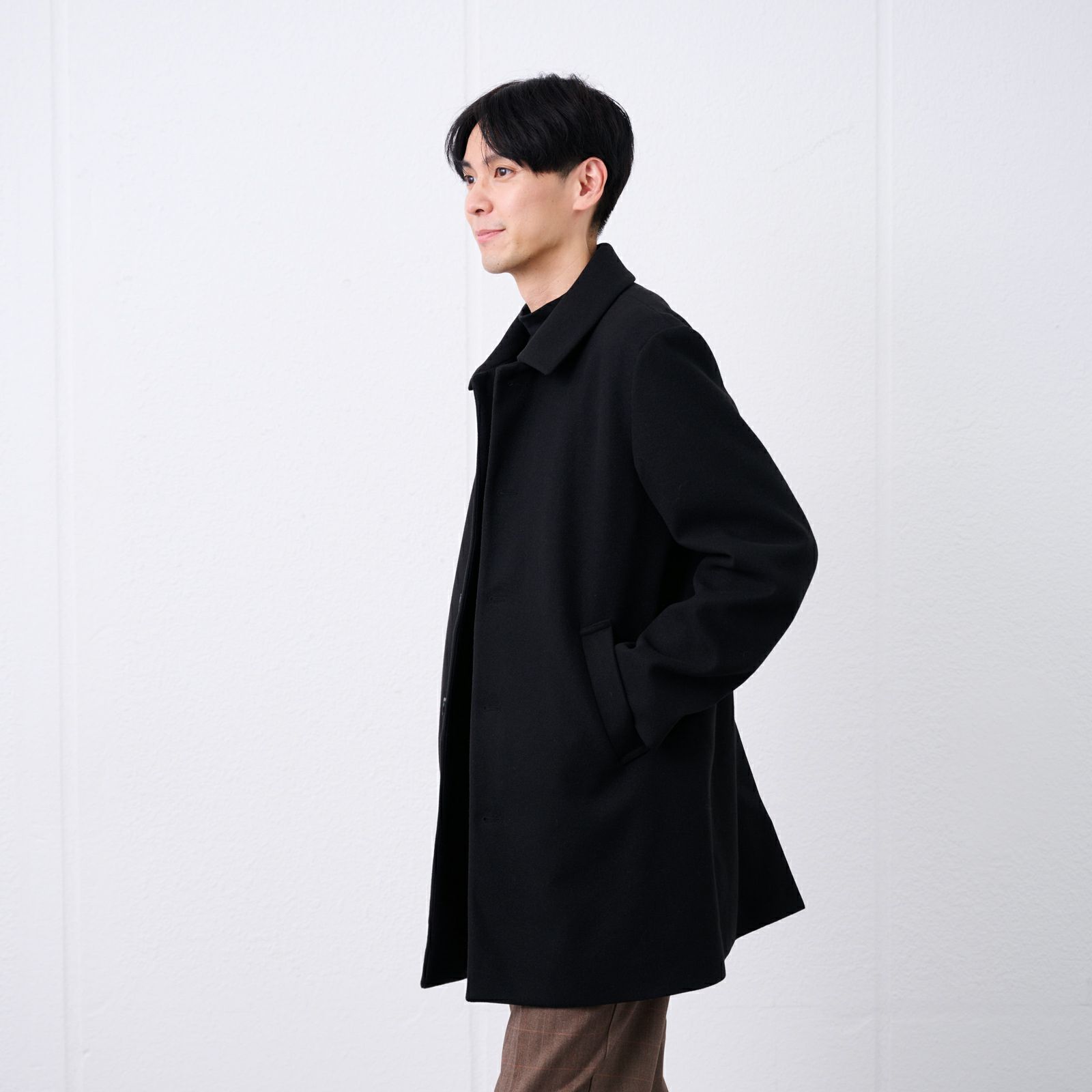 ウールライク　ショートステンカラーコート