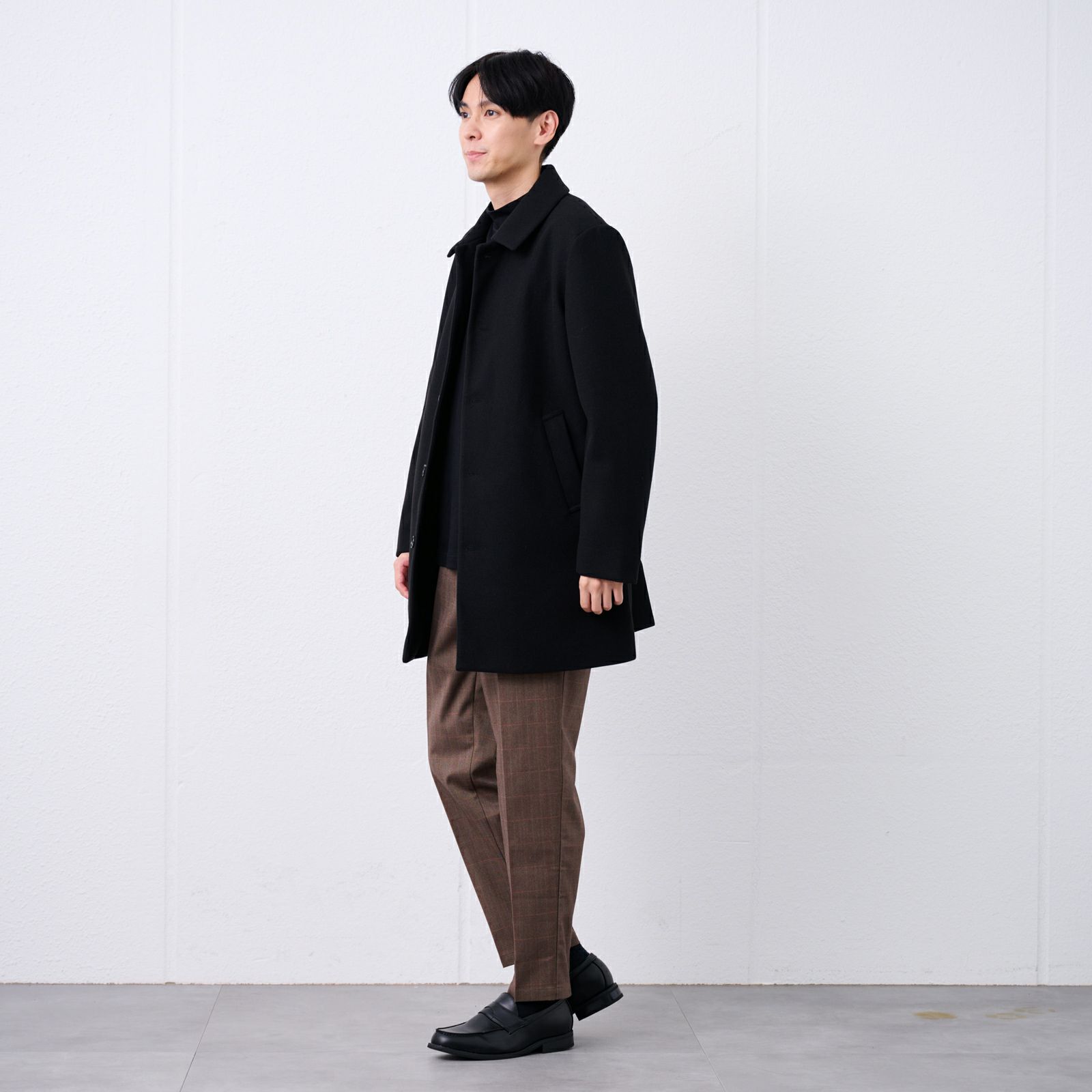 ウールライク　ショートステンカラーコート