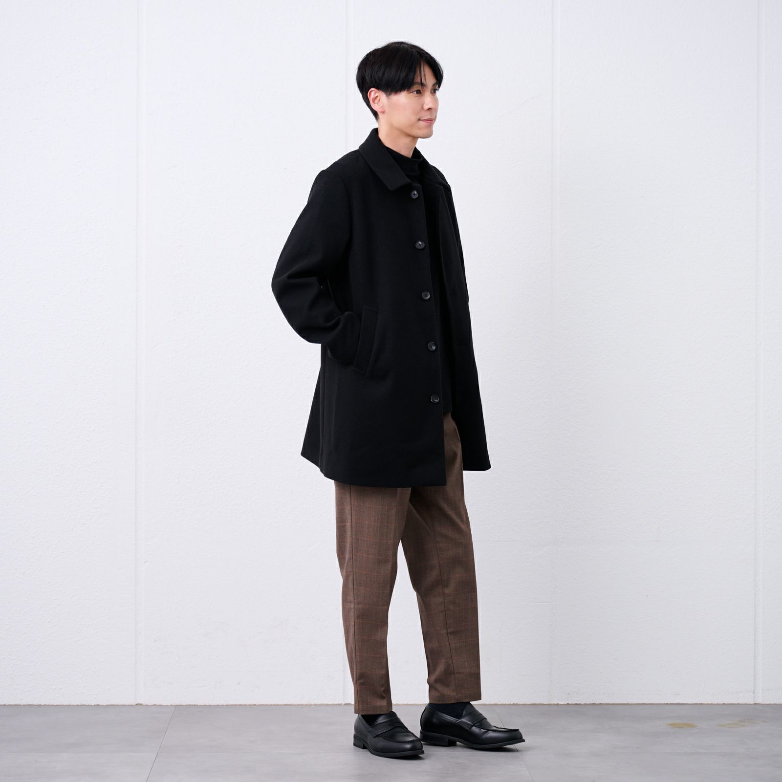 ウールライク　ショートステンカラーコート