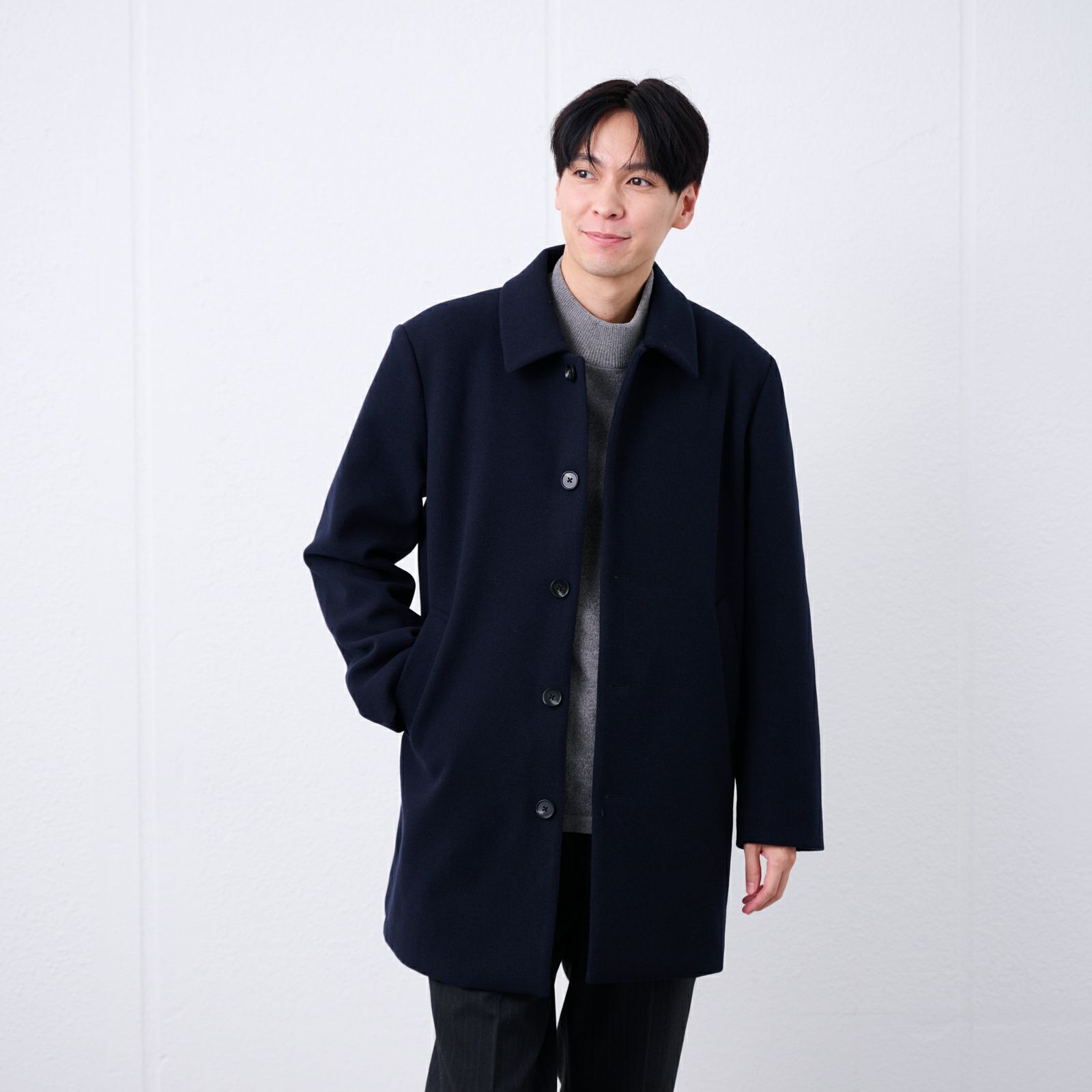 ウールライク　ショートステンカラーコート