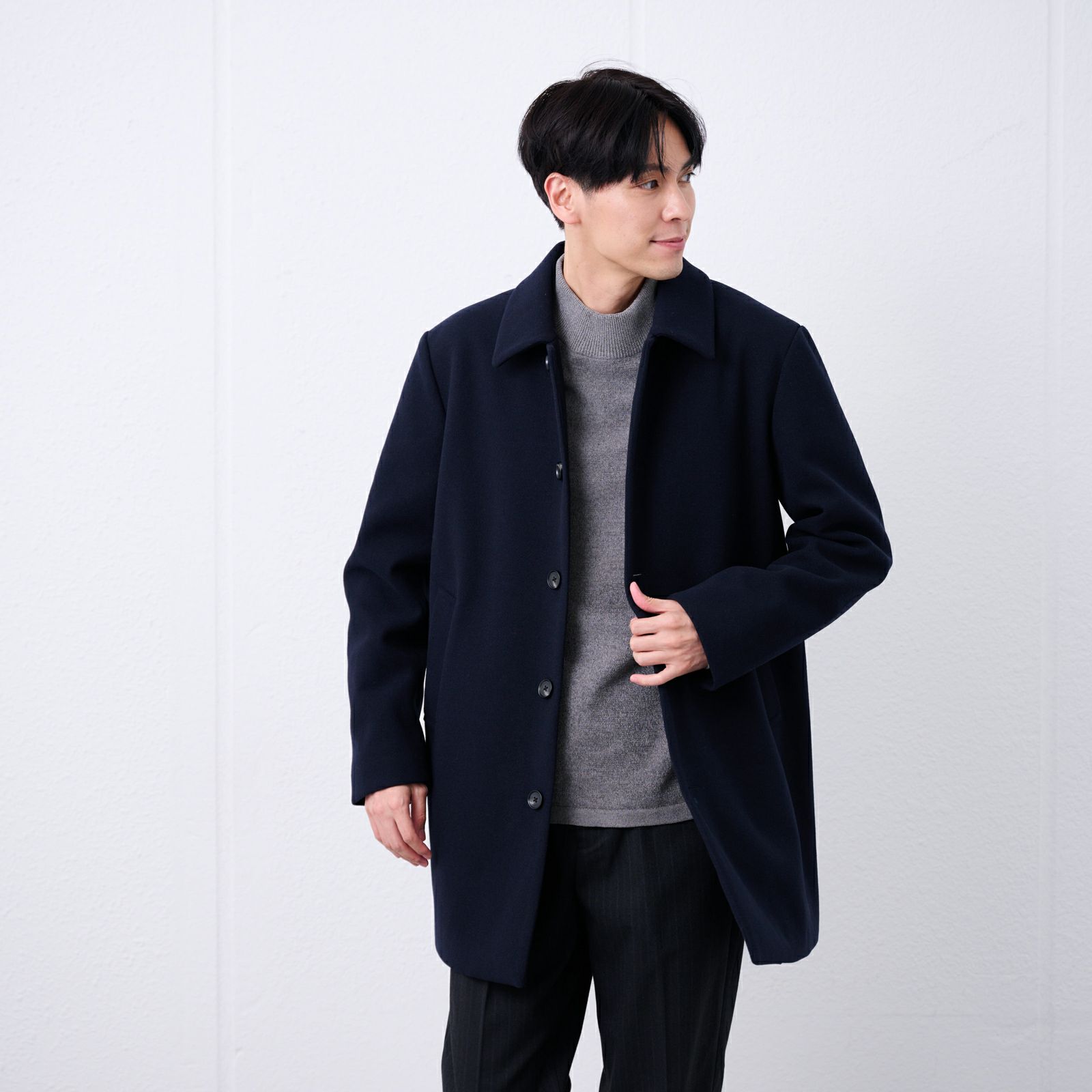 ウールライク　ショートステンカラーコート