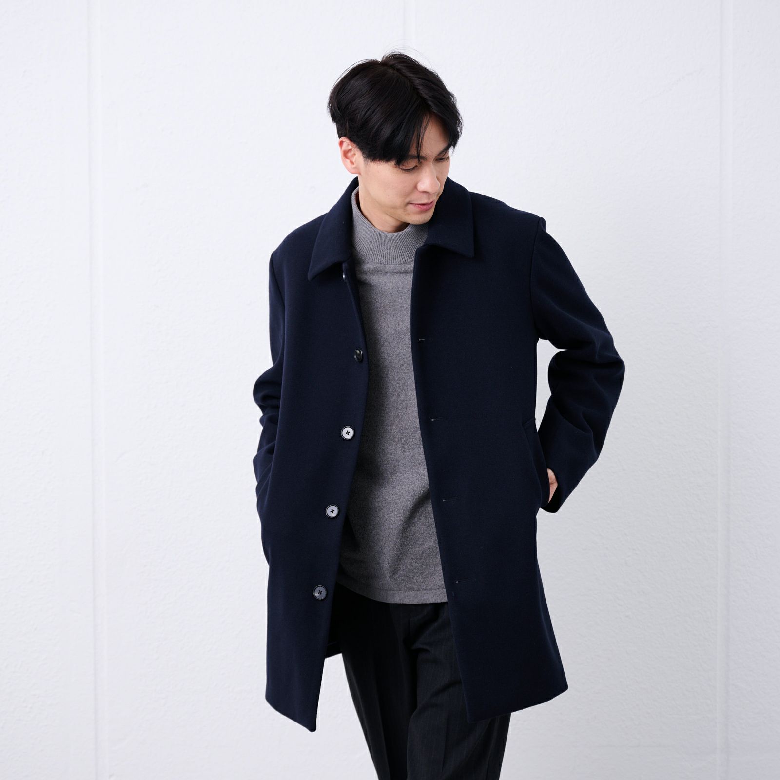 ウールライク　ショートステンカラーコート