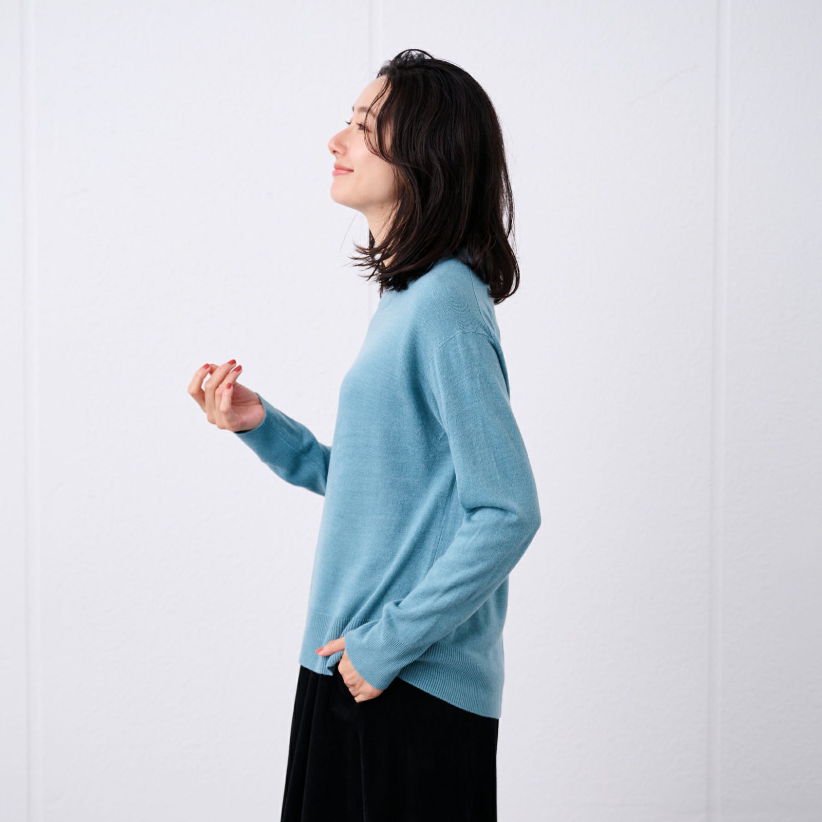洗える・保温　シフォンタッチ　モックネックプルオーバー