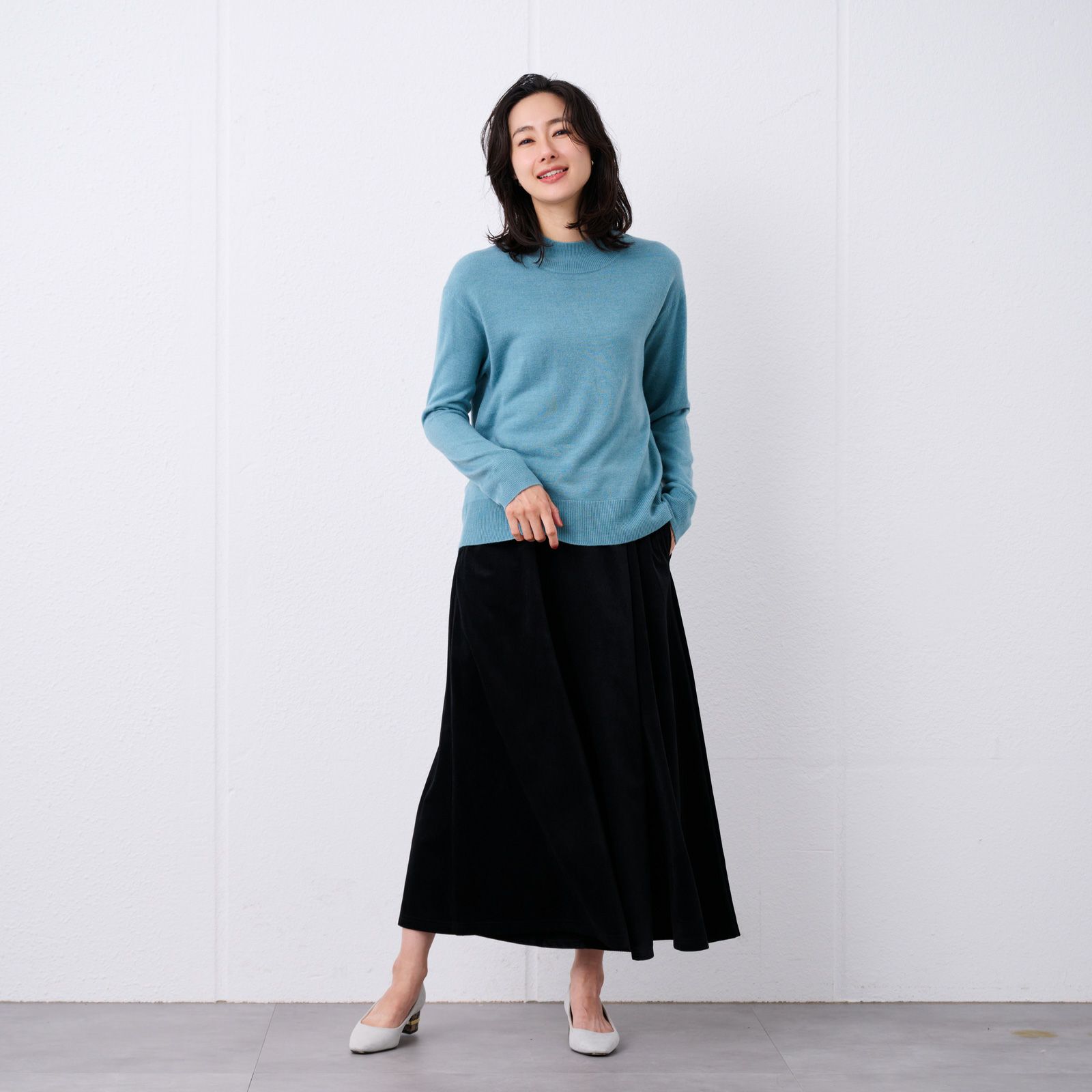 洗える・保温　シフォンタッチ　モックネックプルオーバー