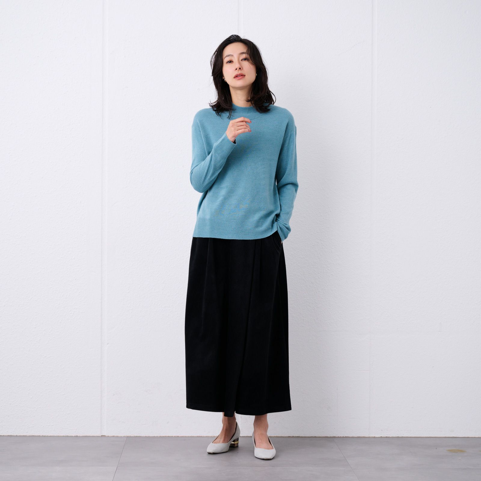 洗える・保温　シフォンタッチ　モックネックプルオーバー