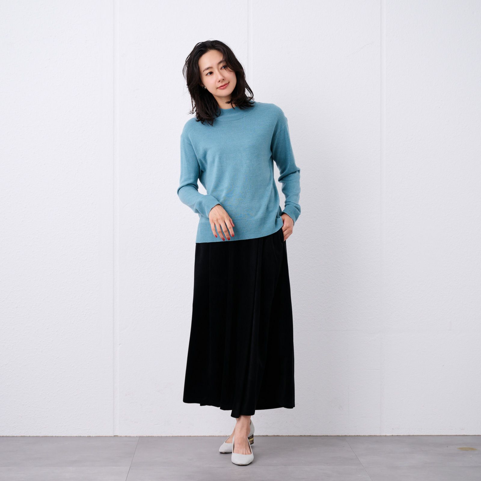 洗える・保温　シフォンタッチ　モックネックプルオーバー