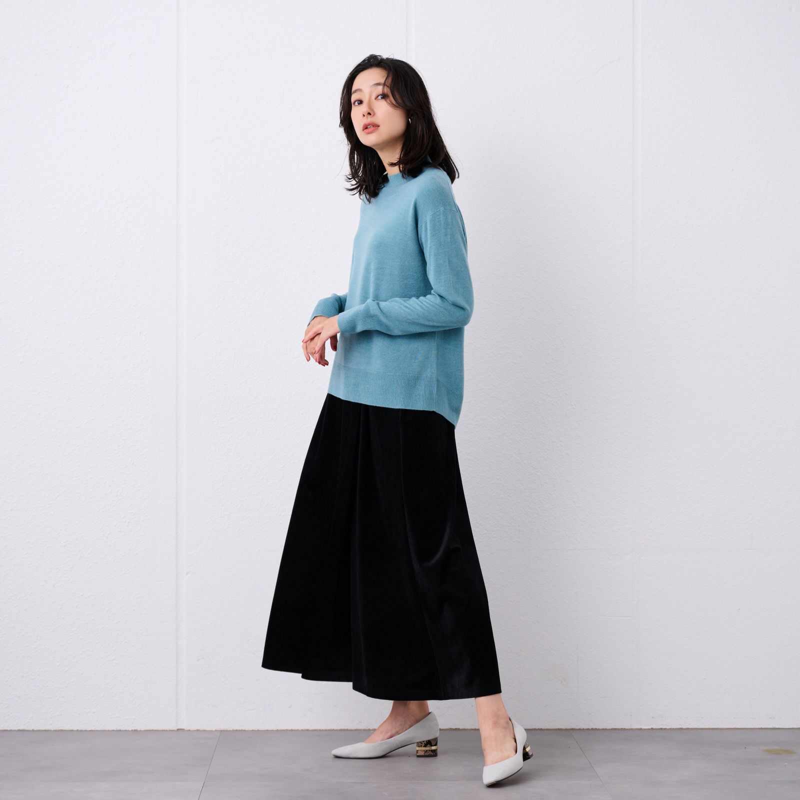 洗える・保温　シフォンタッチ　モックネックプルオーバー