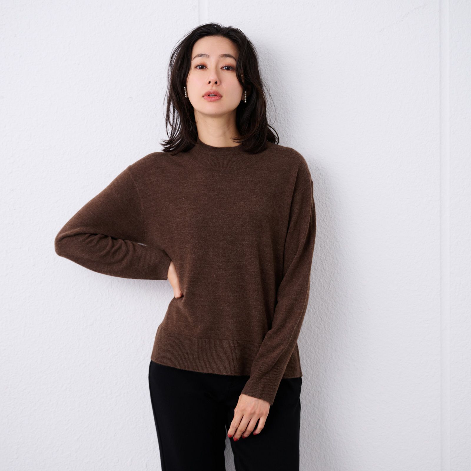 洗える・保温　シフォンタッチ　モックネックプルオーバー