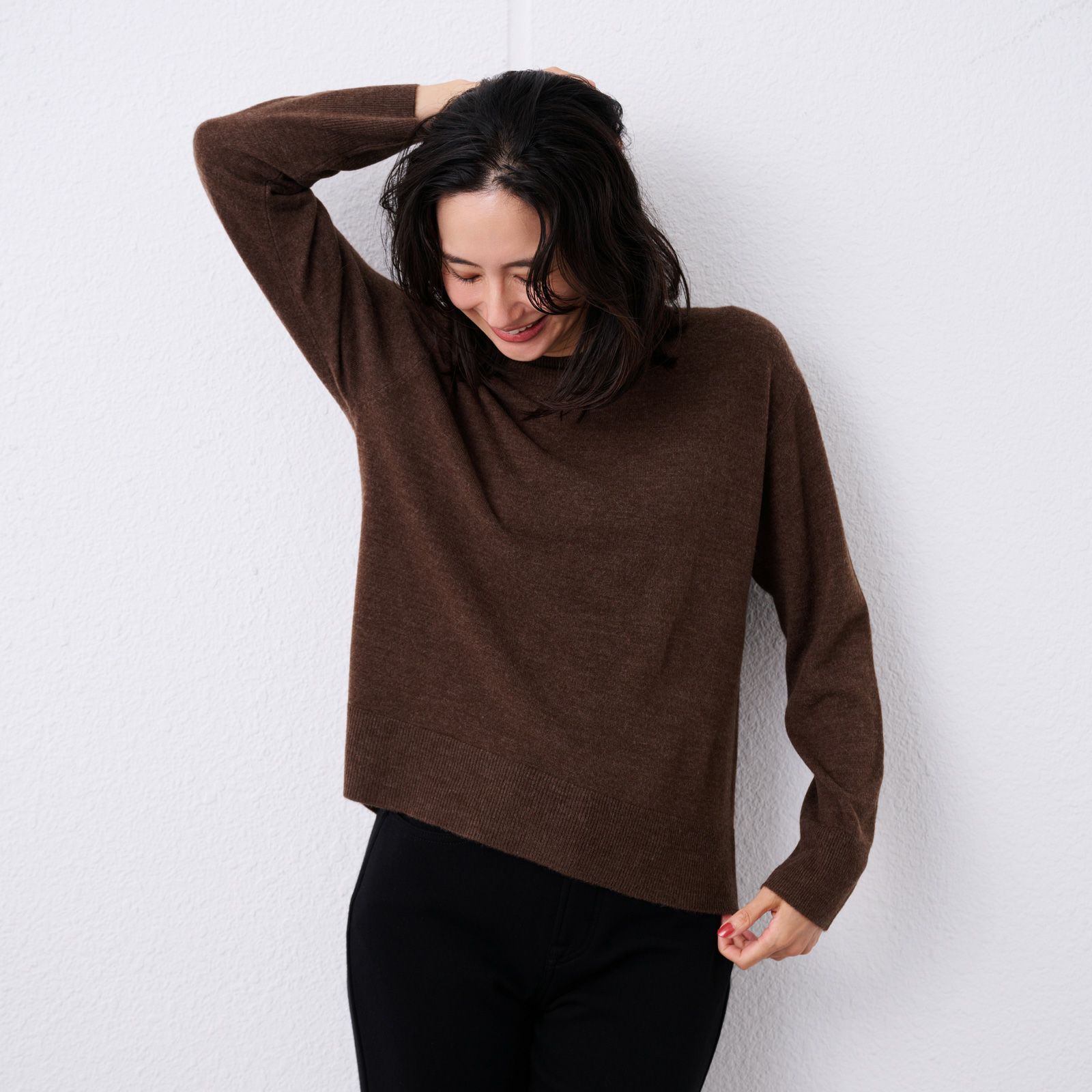 洗える・保温　シフォンタッチ　モックネックプルオーバー