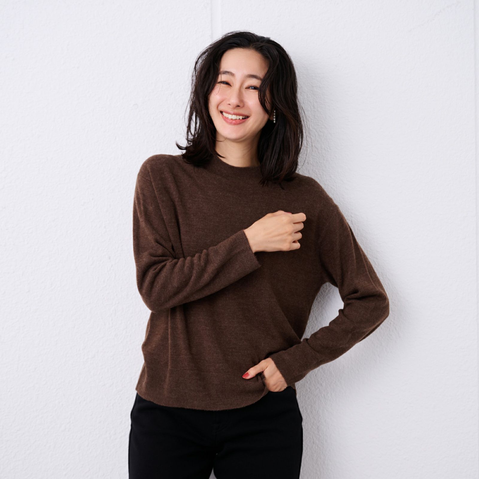 洗える・保温　シフォンタッチ　モックネックプルオーバー