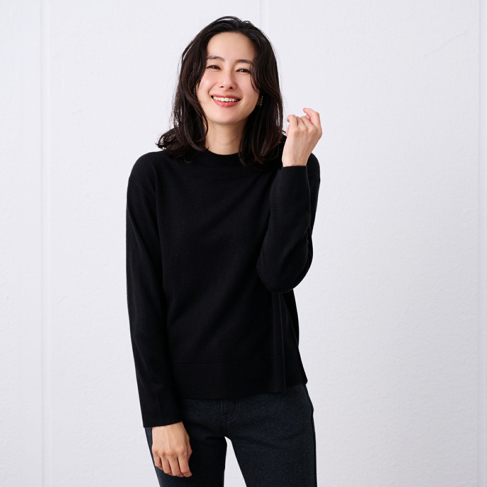 洗える・保温　シフォンタッチ　モックネックプルオーバー