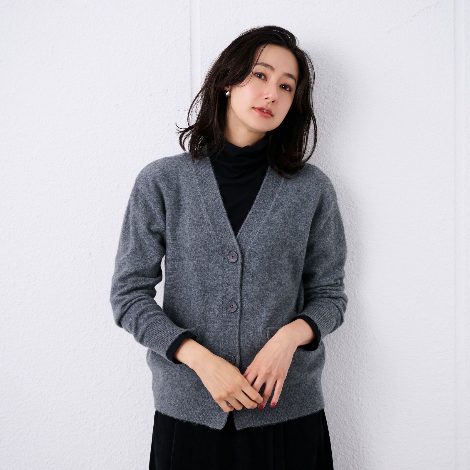 洗える　エコベジヤーン　Vネックカーディガン