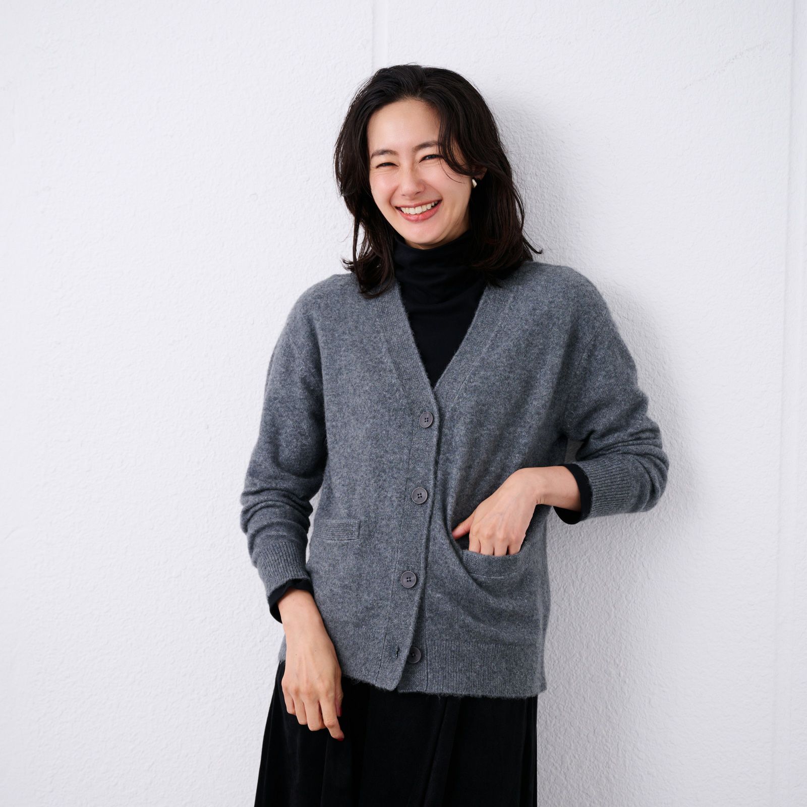 洗える　エコベジヤーン　Vネックカーディガン