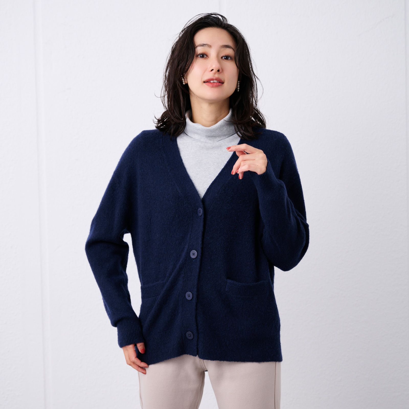 洗える　エコベジヤーン　Vネックカーディガン