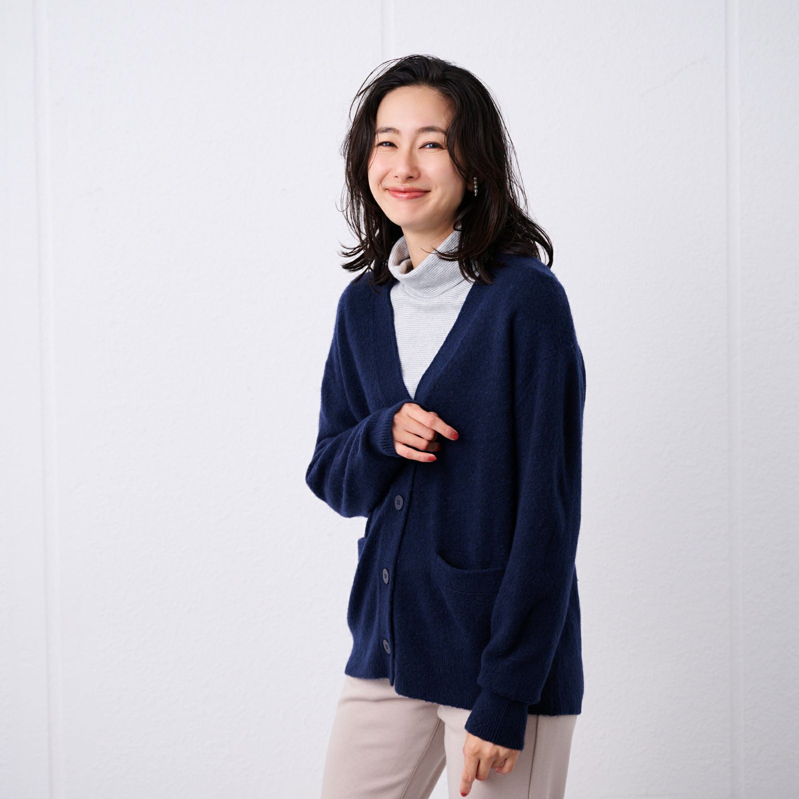 洗える　エコベジヤーン　Vネックカーディガン