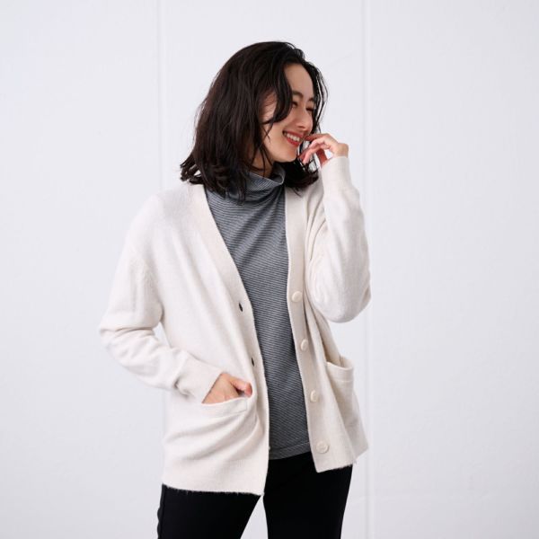 洗える　エコベジヤーン　Vネックカーディガン