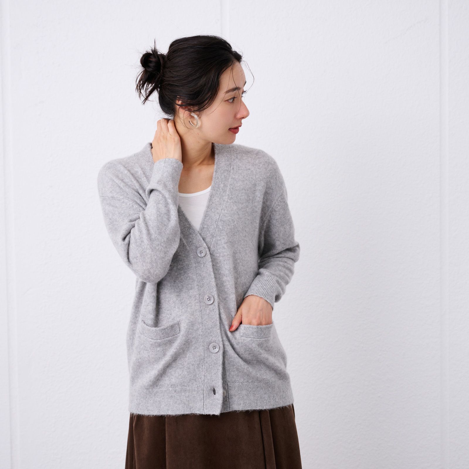 洗える　エコベジヤーン　Vネックカーディガン