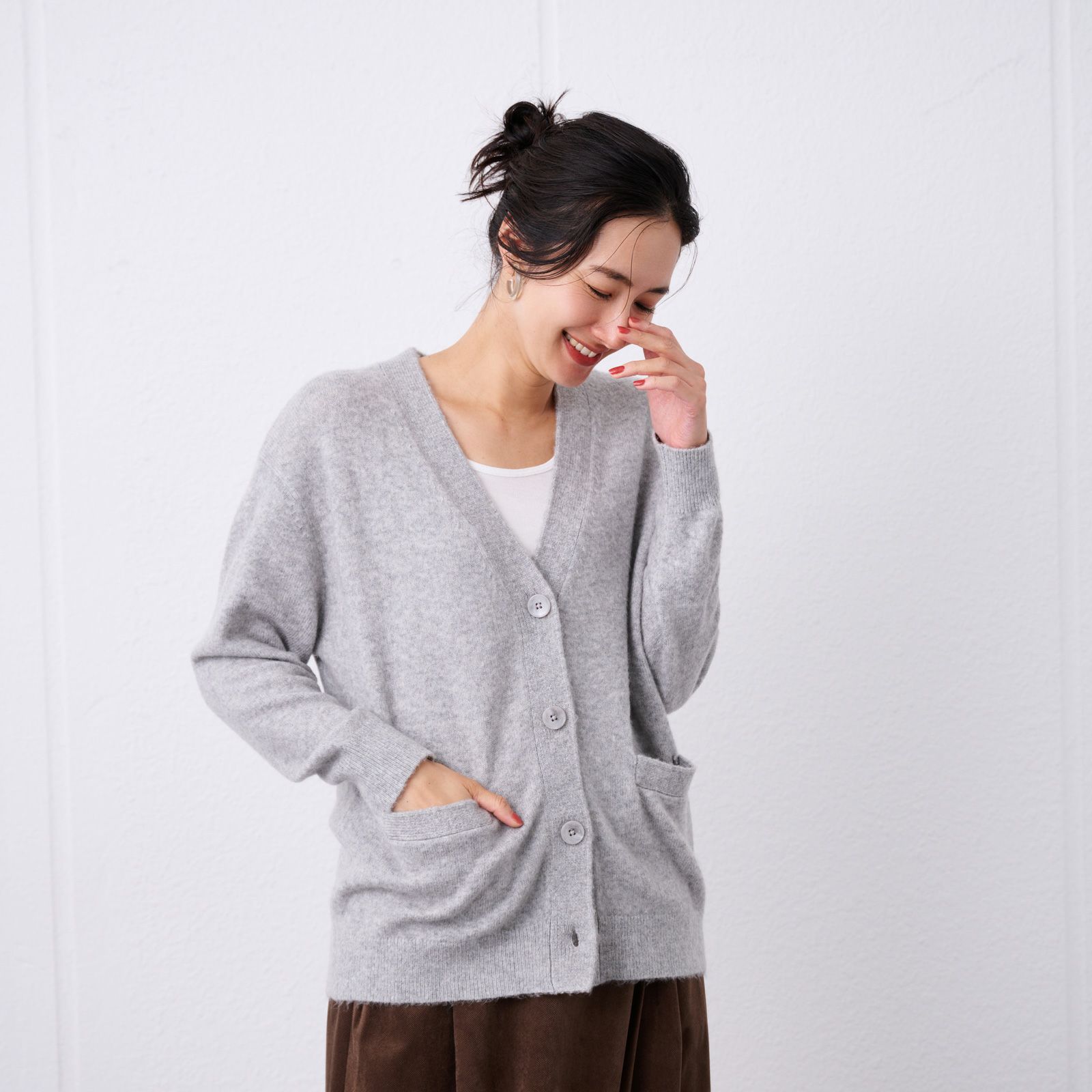 洗える　エコベジヤーン　Vネックカーディガン