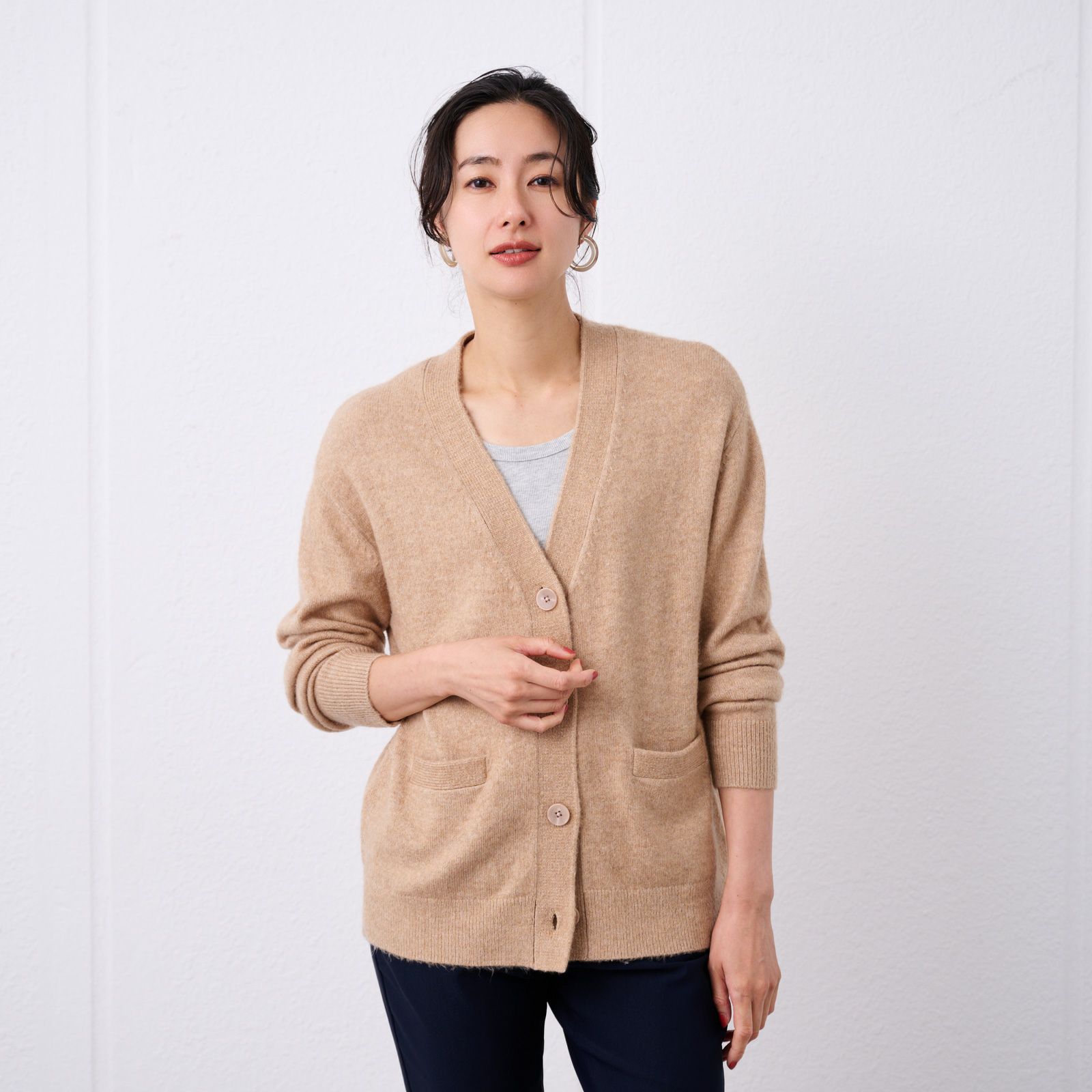 洗える　エコベジヤーン　Vネックカーディガン