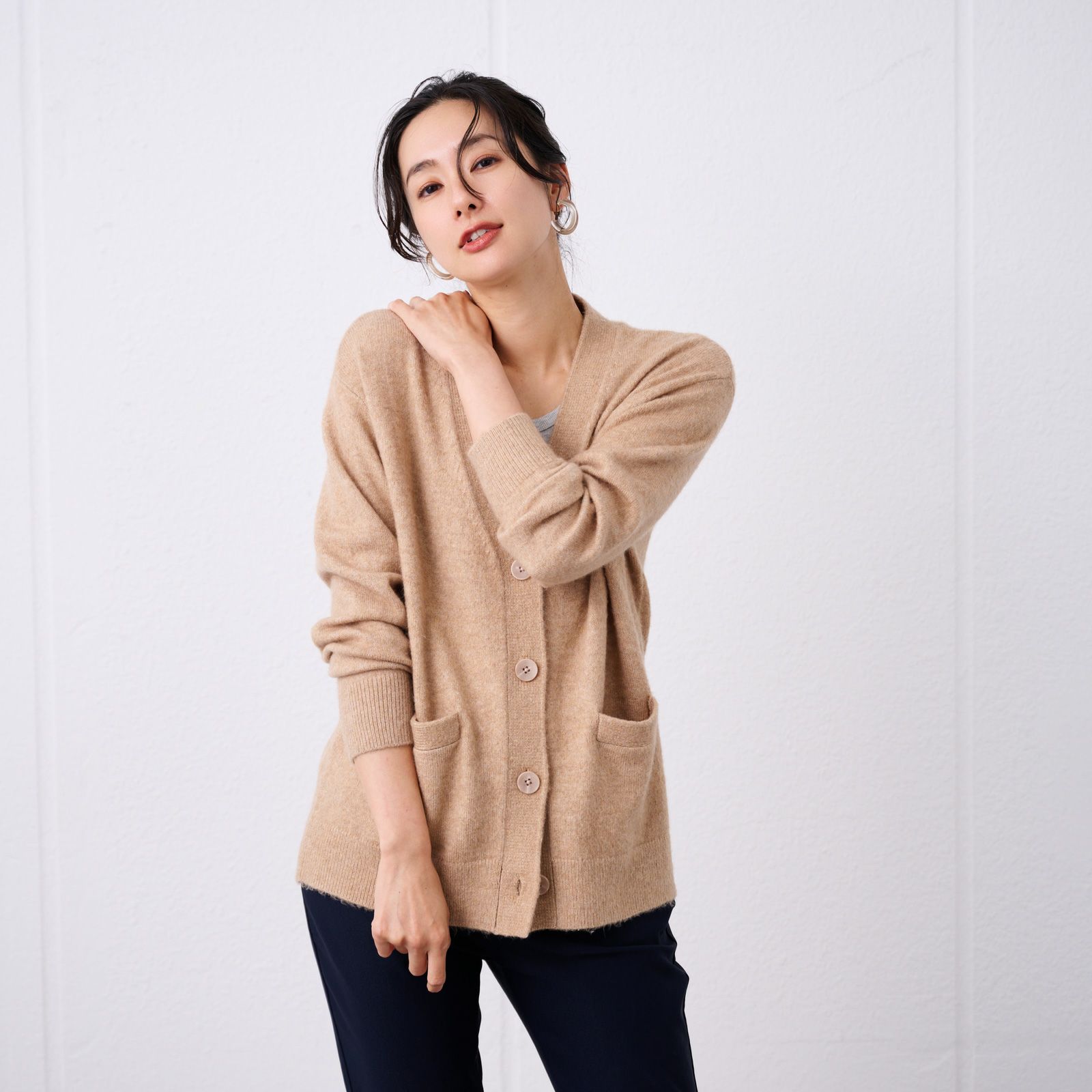 洗える　エコベジヤーン　Vネックカーディガン
