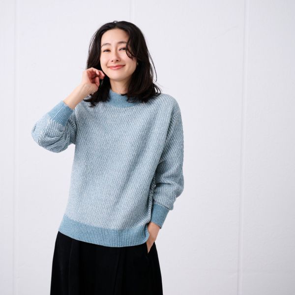洗える　モールジャカードモックネックプルオーバー