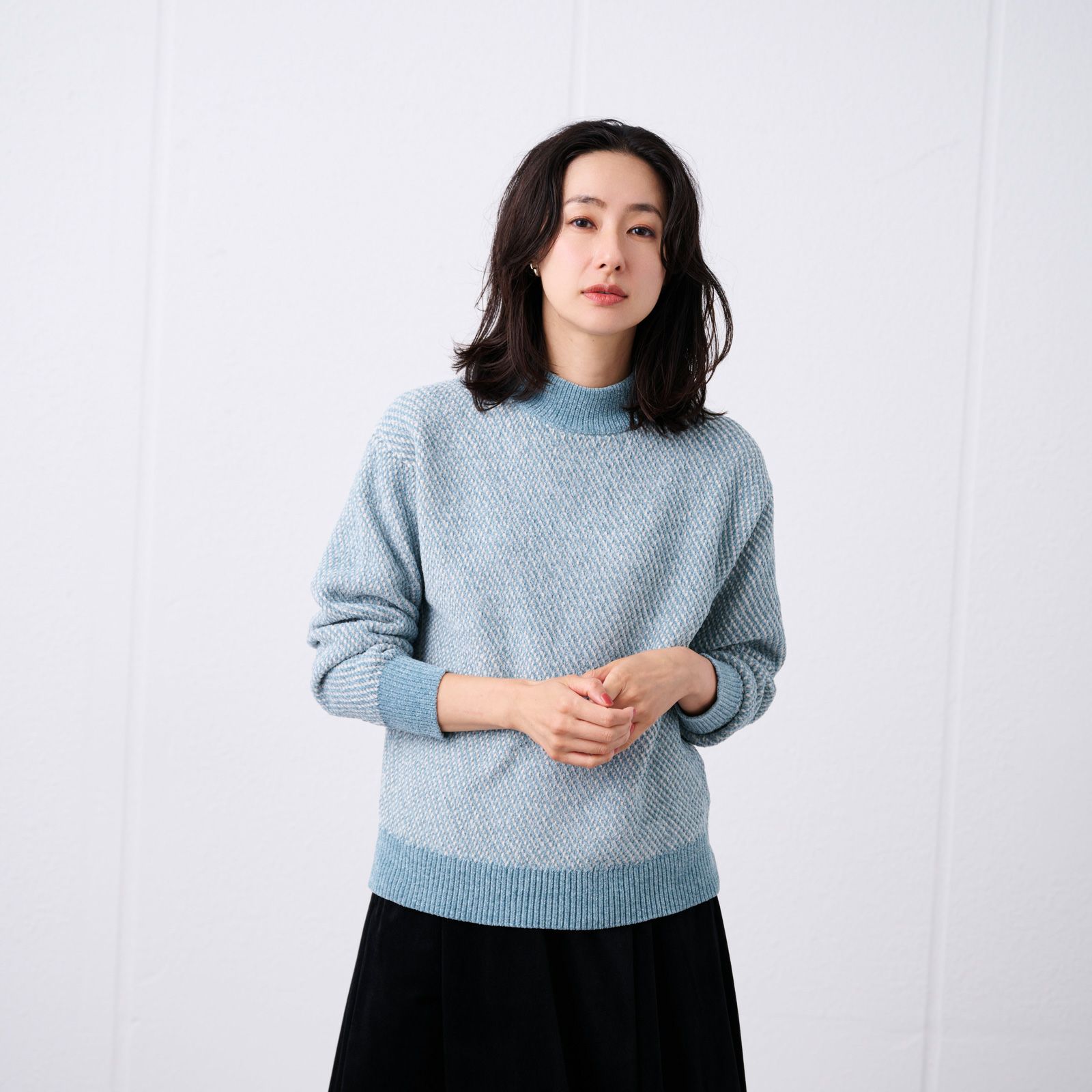 洗える　モールジャカードモックネックプルオーバー