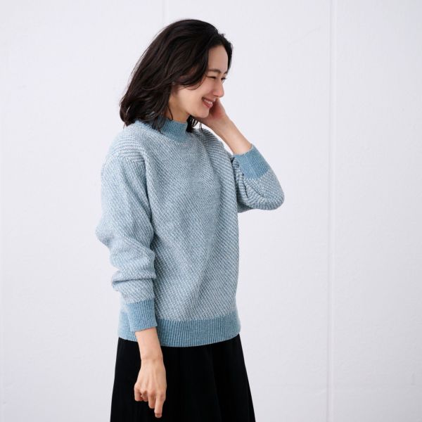 洗える　モールジャカードモックネックプルオーバー